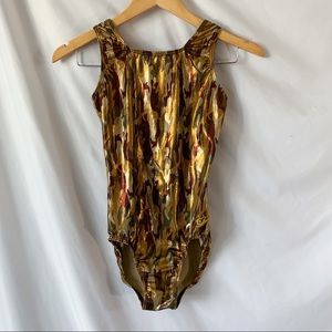 GK Elite Sportswear Gymnastics Gold Camo Leotard